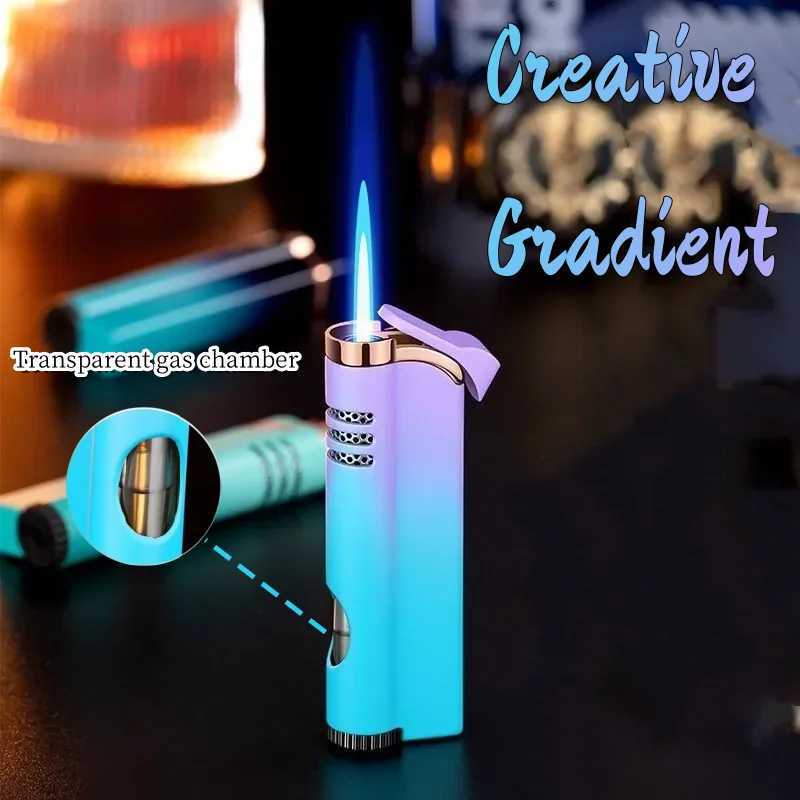 Fashionable and creative windproof butane gas lighter straight blue flame cigar lighter portable smoking accessory C260318-image-1098070542