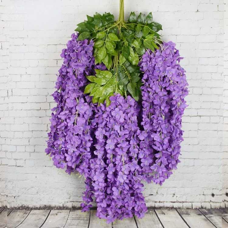 12pcs Wisteria Artificial Flowers Vine Wreath Wedding Arch Decoration Leaf Rattan Trailing Silk Flower Ivy Wall Decor Plants L251212RRG0-image-1098021501