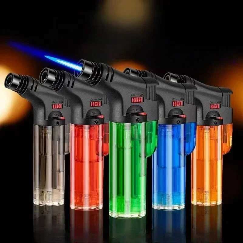 Outdoor Portable High Temperature Welding Gun Butane Gas Torch Lighter Transparent Gas Window BBQ Kitchen Turbo Cigar Lighters C260318-image-1098071908