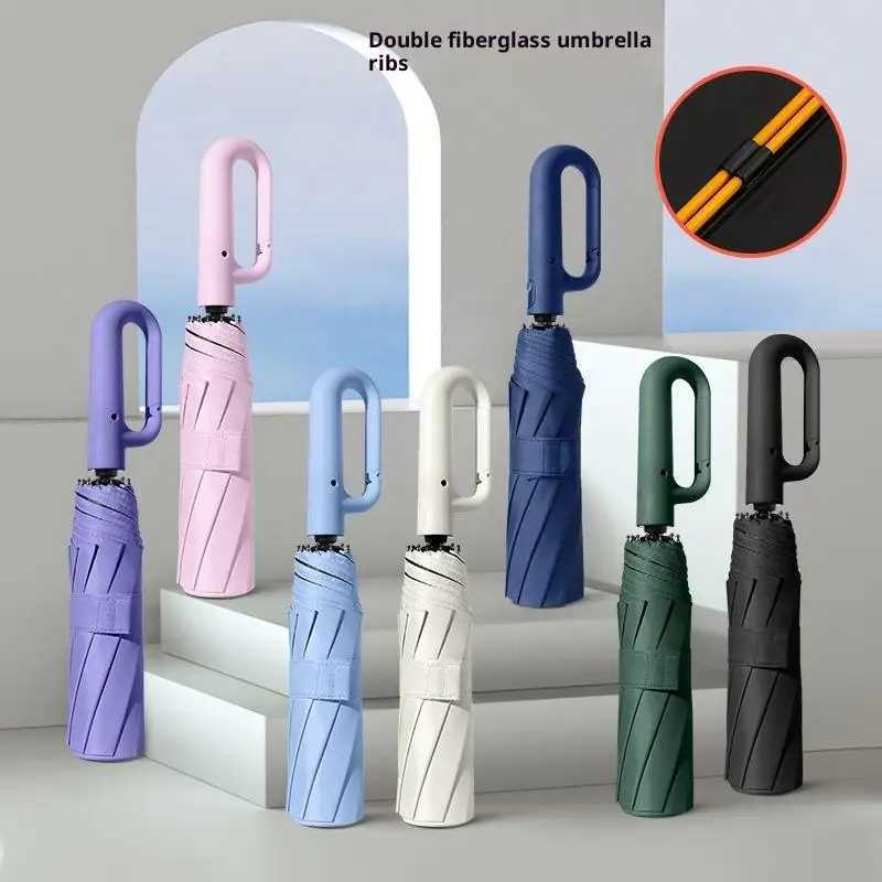 Ring Buckle Design Automatic Umbrella For Men Women Folding 105CM Large Strong Sunshade UV Protection Umbrella H260318-image-1098061055