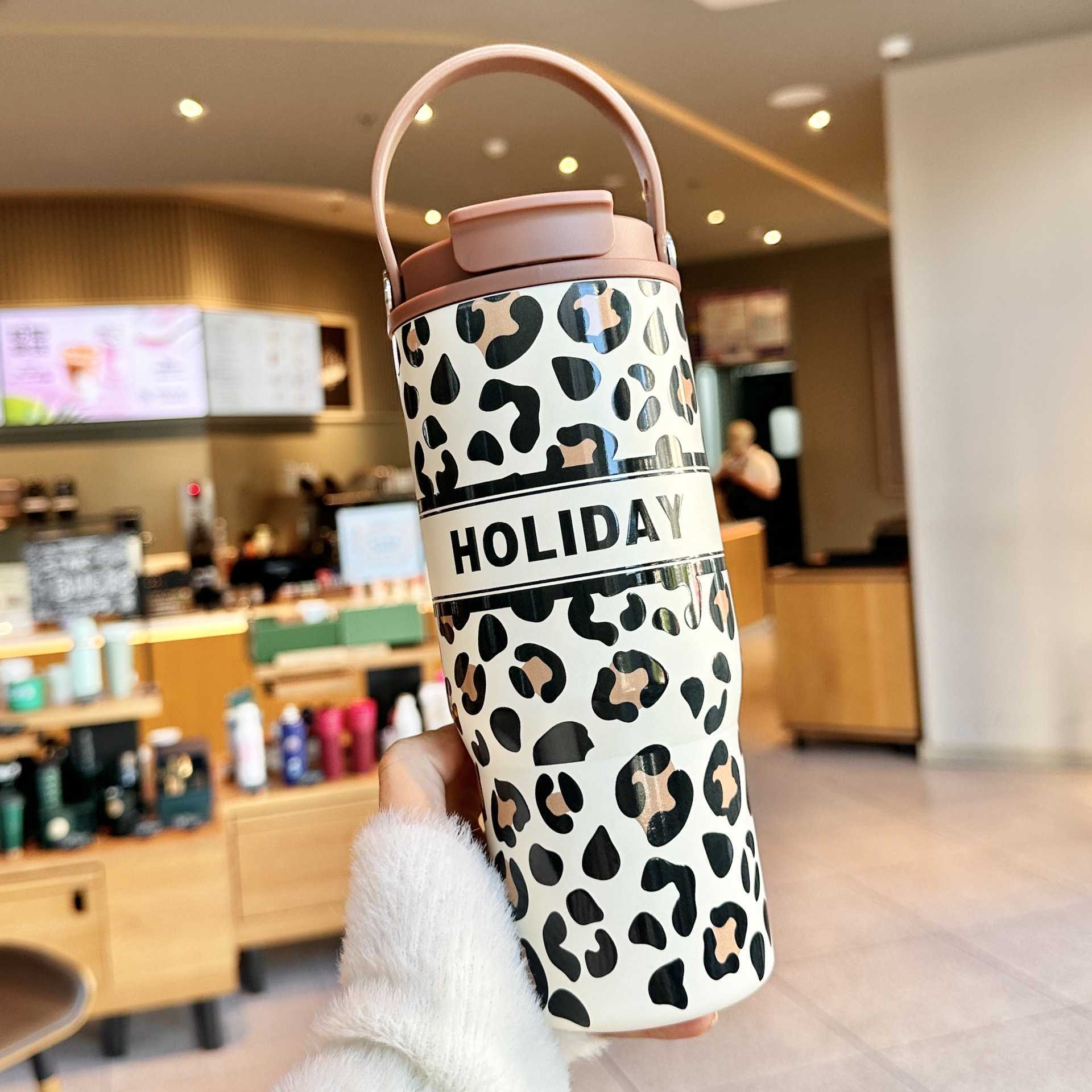 Leopard Print 316 Stainless Steel Double Drinking Insulated Cup High Appearance Large Capacity Portable Straw Cup Business Gift L251212GDXX-image-1098048088