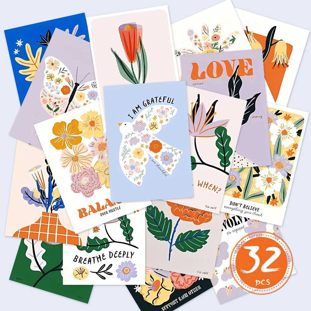 32pcs artistic abstract floral postcards suitable for birthday/anniversary gifts collectible giftable and mailable K260318-image-1098004231