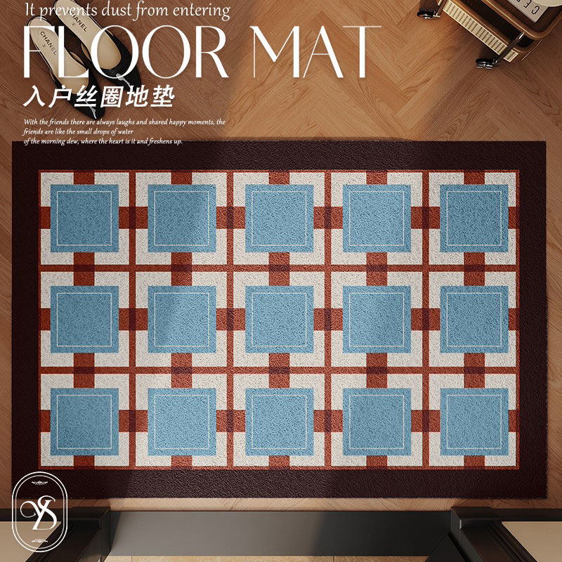 Medieval old money wind door floor mat, porch door carpet rubbing soil non-slip can be cut silk ring foot mat-image-1097986100