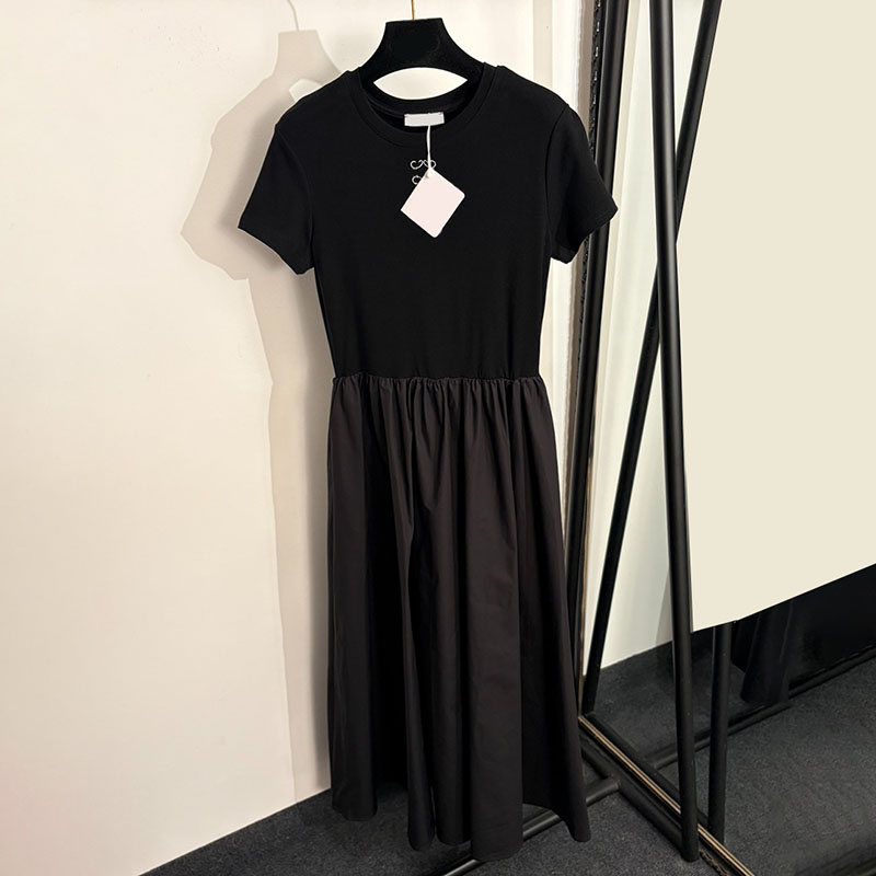Brand Embroidered Women Dress Summer Round Neck Short Sleeve Dress Designer Black White Classic Casual Dresses