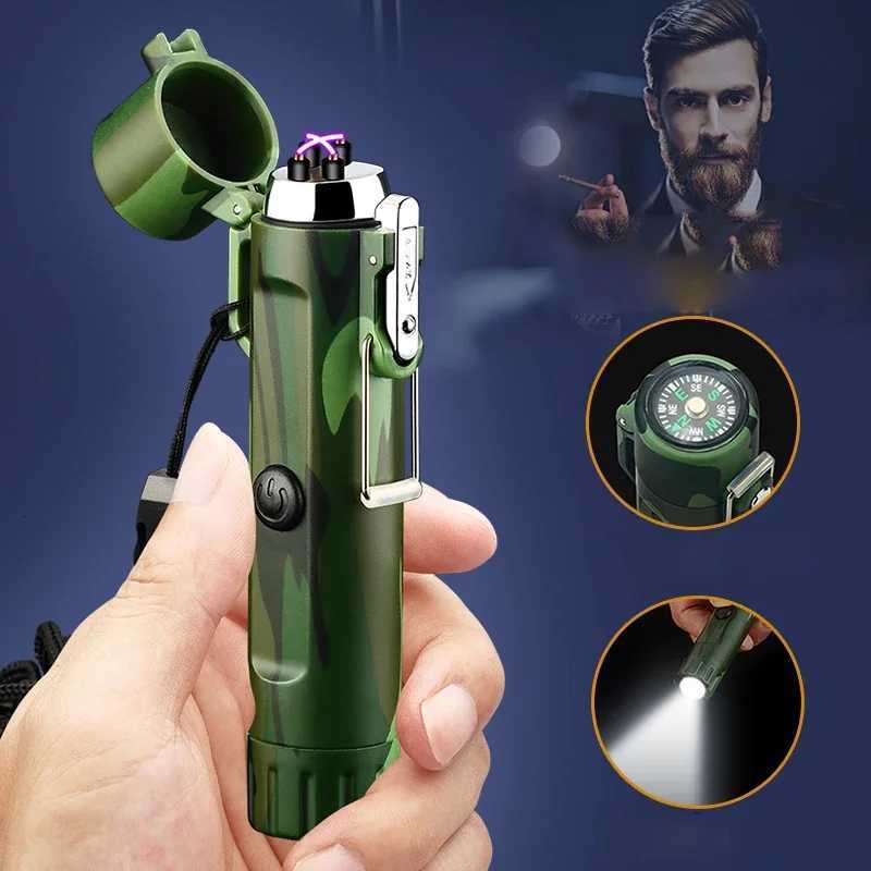 Arc Usb Lighter Camping Outdoor Survival Plasma Lighter with Flashlight Compass Survival Lighter Waterproof and Windproof C260318-image-1098072119