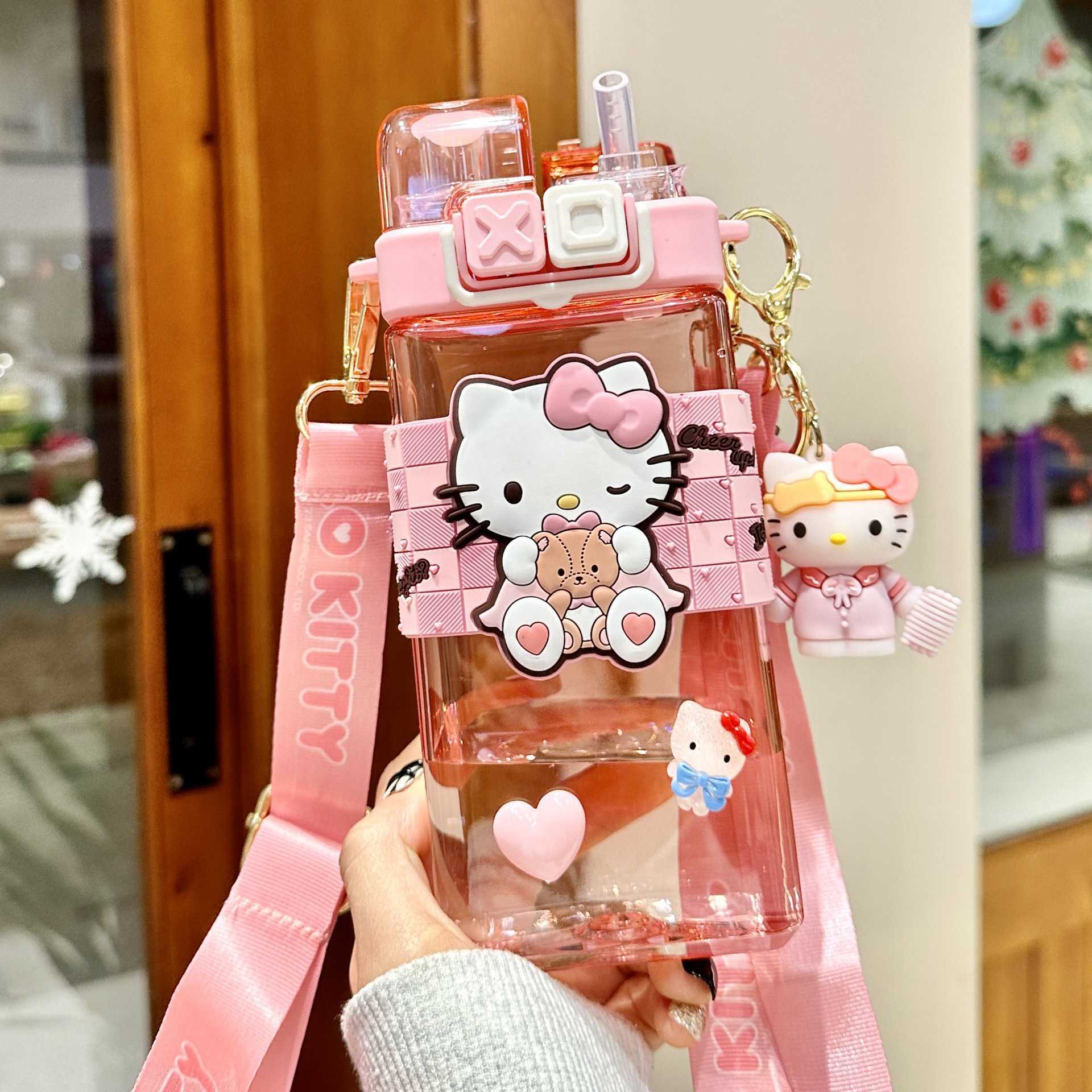 Hello Kitty Water Bottle for Children Girls Double Drinking Cup with Straw Cute Portable Water Bottle Shatterproof L251212HY59-image-1098129652