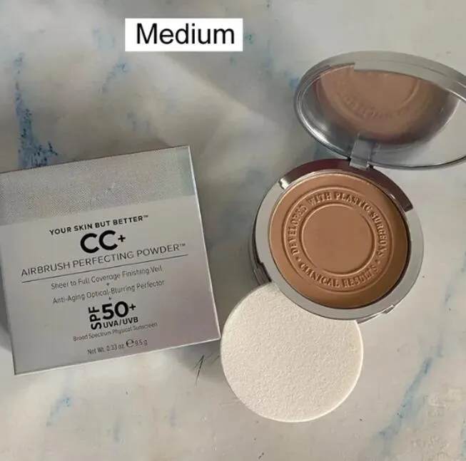 Face Powder Cosmetic Airbrush Perfecting Pressed Powder 9.5g Light Medium Color Makeup Full Coverage Palette Good Quality Matte Face Powder-image-1019500083
