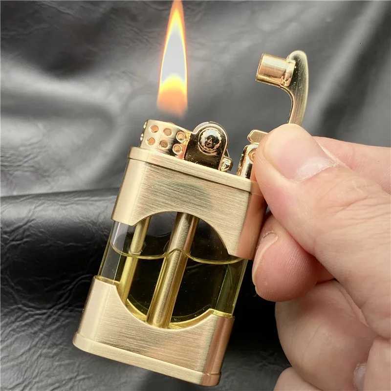 Original Windproof Metal Kerosene Lighter Transparent Fuel Tank Creative Retro Flint Oil Lighter Smoking Accessories Gift C260318-image-1098071080