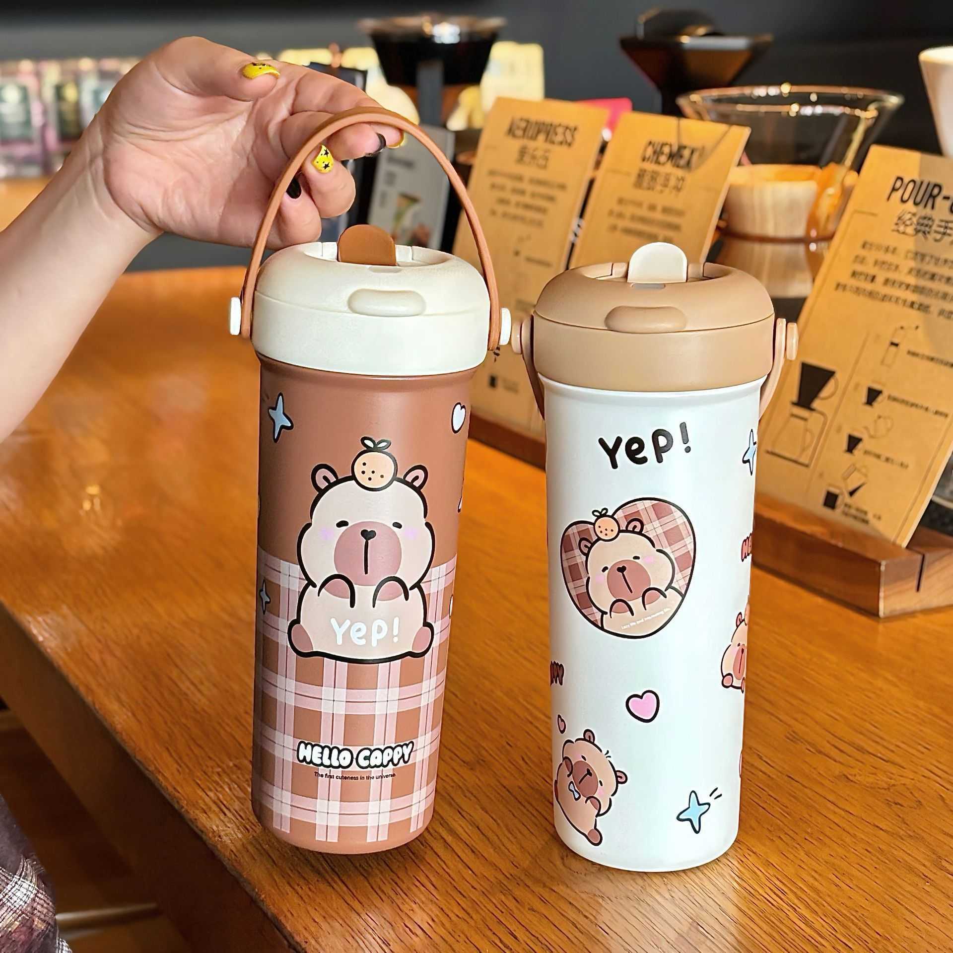 Kapibara Childrens Insulated Cup New 2025 High-Value Water Cup Student School-Specific Straw Cup Double Drinking Bottle L25121282FU-image-1098048970