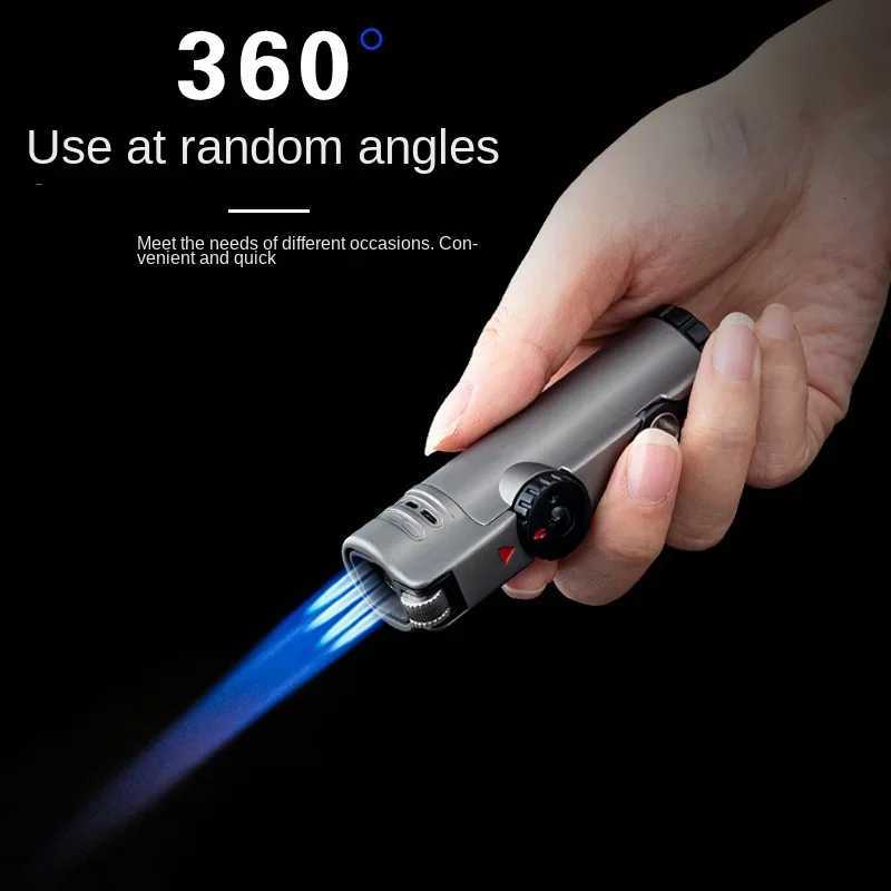 Metal Creative 4 Torch Nozzles Windproof Metal Grinding Wheel Cigarette Lighter Inflatable Butane Gas Flint Lighter Gift C260318-image-1098070441