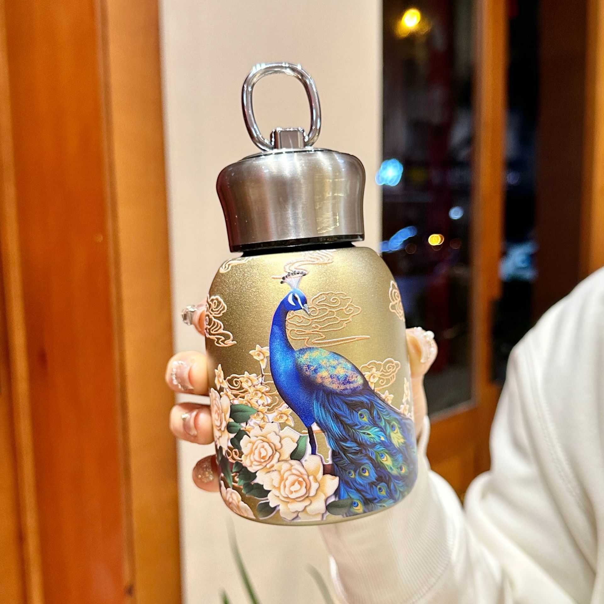 National Style Golden Peacock Little Fat Ding Insulated Cup Creative 316 Stainless Steel Pocket Cup Portable Compact Water Cup Custom L25121282NK-image-1098048038