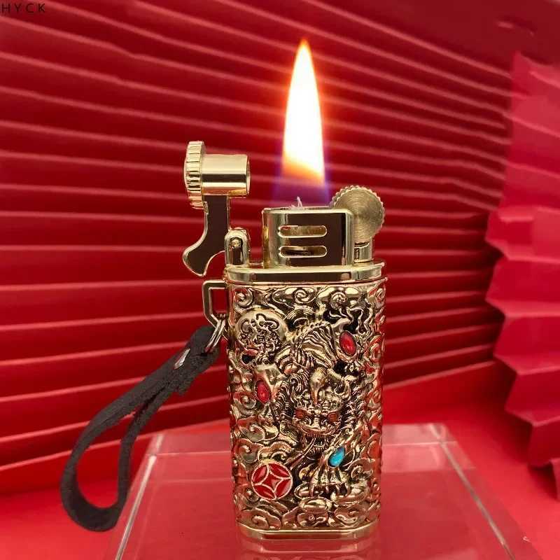 CHIEF 3D Embossed Treasure Attracting Pixiu Windproof Kerosene Lighter Creative Retro Grinding Wheel Ignition Lighters Smoking C260318-image-1098071400