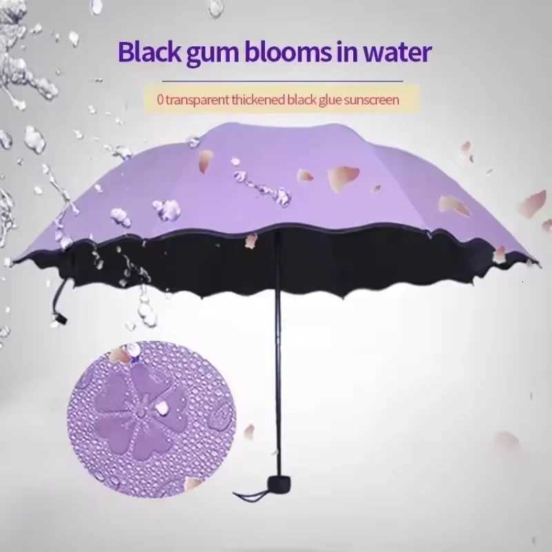 Encountering Water Flowering Folding Umbrellas Handheld Parasol Frame Rain Travel Umbrella 3 Fold UV Protection Umbrella H260318-image-1098060208