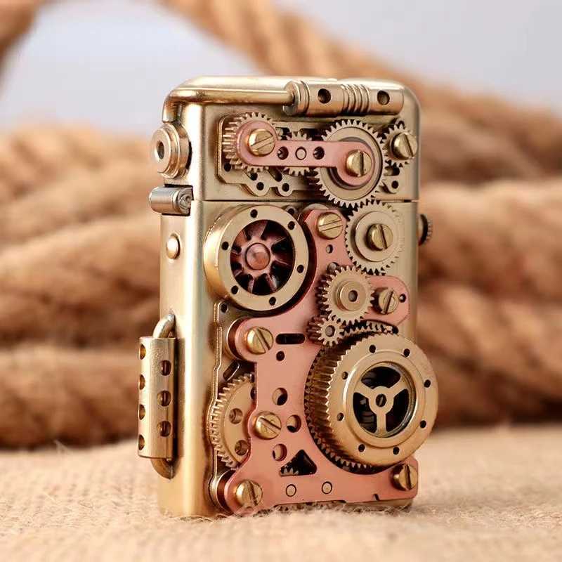 Mechanical Creative Pure Copper Torrance Kerosene Lighter Steampunk Lighter Gear Linkage Personty Mens Gift C260318-image-1098070749