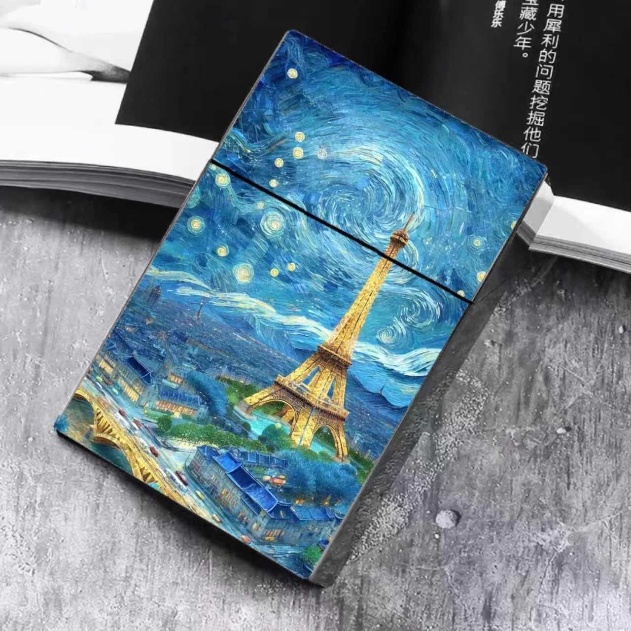 Retro Oil Painting Style Cigarette Case 20Pcs Cigarettes Holders For 8mm Creative Smoking box Paris Eiffel Tower Smoke Gadgets C260318-image-1098071234