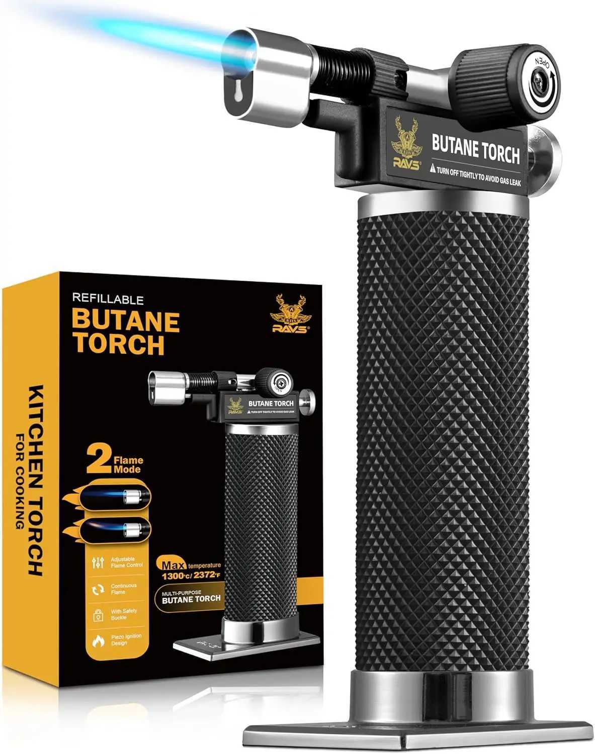 Dual Flame Butane Torch Lighter for Cooking Welding and Crafts - Refillable Kitchen Tool C260318-image-1098072065