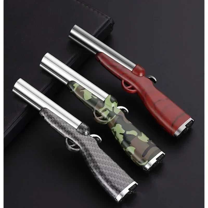 Creative Gun Type Windproof Double Jet Flame Butane Gas Torch Lighter Outdoor Funny Portable Lighters Smoking Gifts Wholesale C260318-image-1098071532