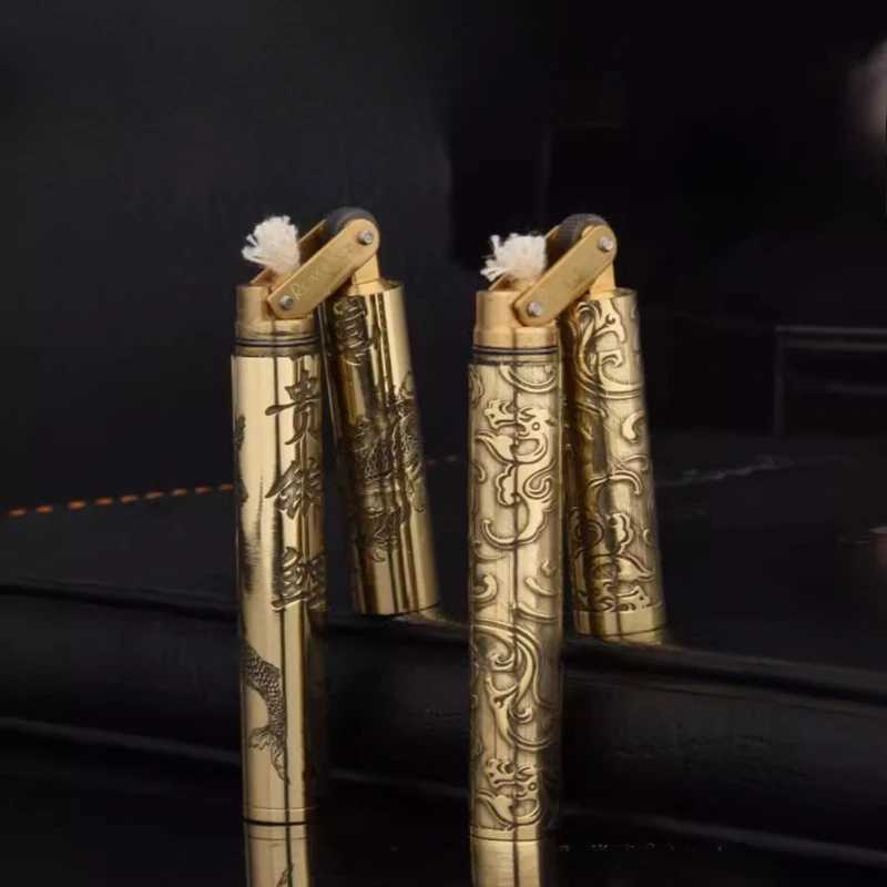Unusual Grinding Wheel Kerosene Lighter Lightweight Mini Pure Copper Creative Lightweight Cigarette Accessories Mens Gift C260318-image-1098070705