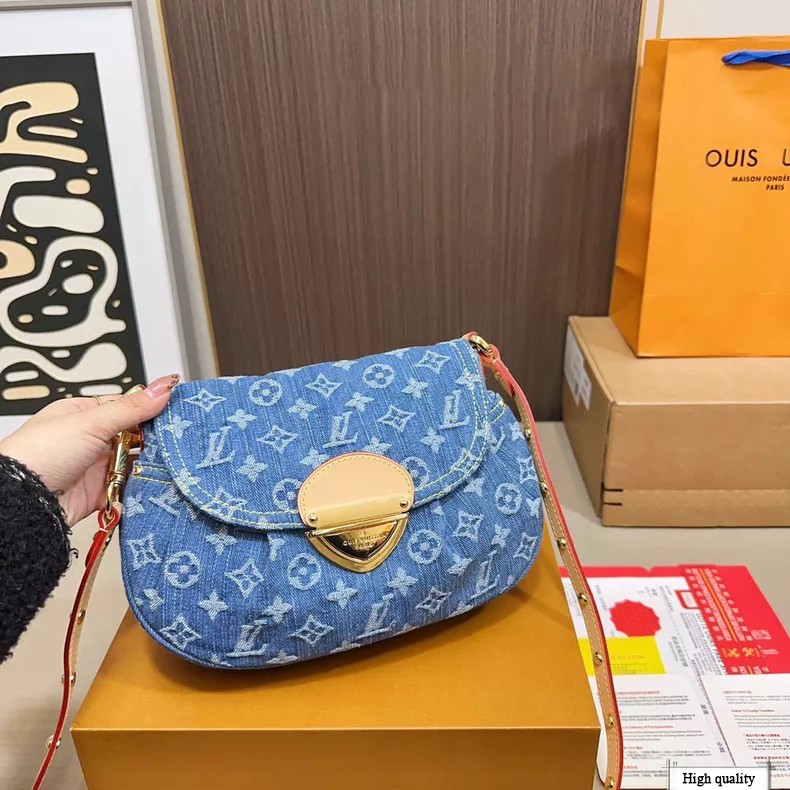 High Quality Denim Purse Luxury Jean Shoulder Designers Genuine Leather Woman Crossbody Bag Blue Purses Vintage Handbags Luisev For Women Tote Bags