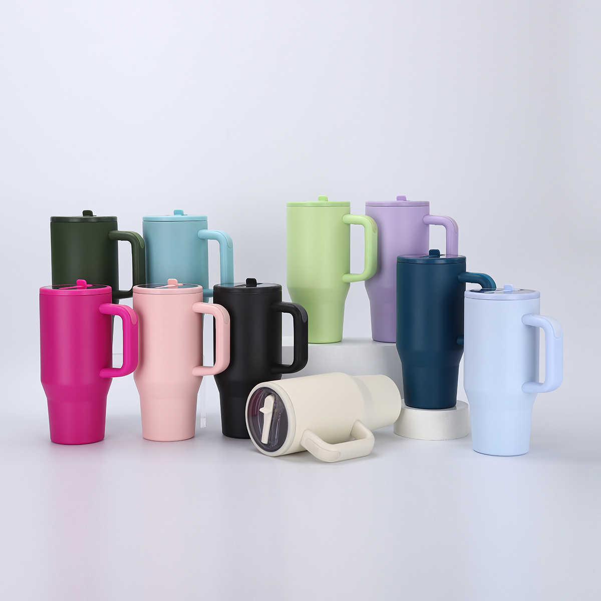 30oz Foldable Straw Mouth Car Cup Stainless Steel Double-layer Insulated Cup Large Capacity Car Handle Ice Cup L25121254R9-image-1098028682