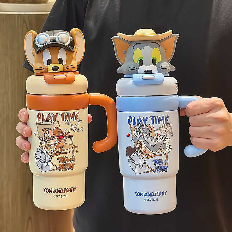New Tom and Jerry Cartoon Insulated Cup for Children and Students Portable Straw Water Cup High-Quality Cute Couple Cup L251212MNDS-image-1098048167