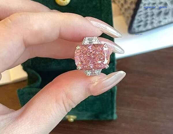 Certified 18K Real White Gold 5.57Ct Fine Jewelry CVD Pink Lab Grown Diamond Rings For Women Ladies' Engagement & Wedding Gifts