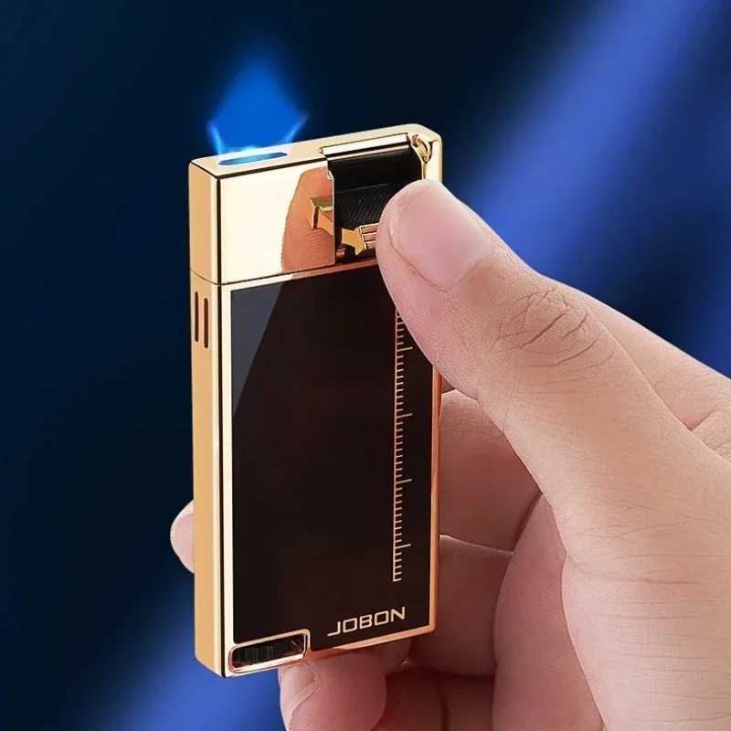 JOBON Slim Creative Flat Flame Blue Flame Lighter Visible Gas Window Gear Type Flame Adjustment 9MM Body Ignition Tool C260318-image-1098070383