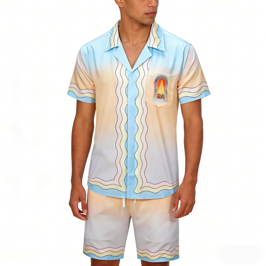 Men's T-Shirt & Shorts Set Designer Vacation Beachwear Two Piece Summer Casual Polo Top and Shorts featuring Hawaiian Style Floral & Letter-image-867869281