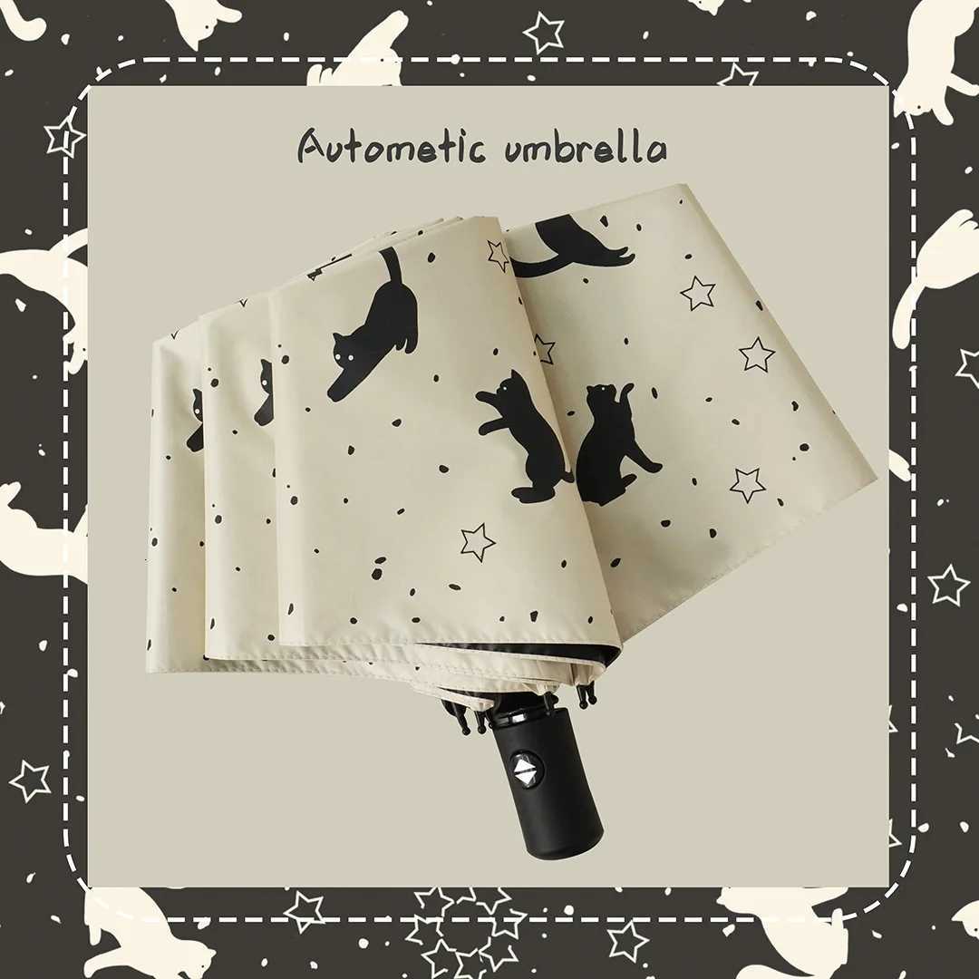 1pc cat starry sky pattern sunny umbrella female sunshade umbrella automatic portable umbrella suitable for travel H260318-image-1098060976