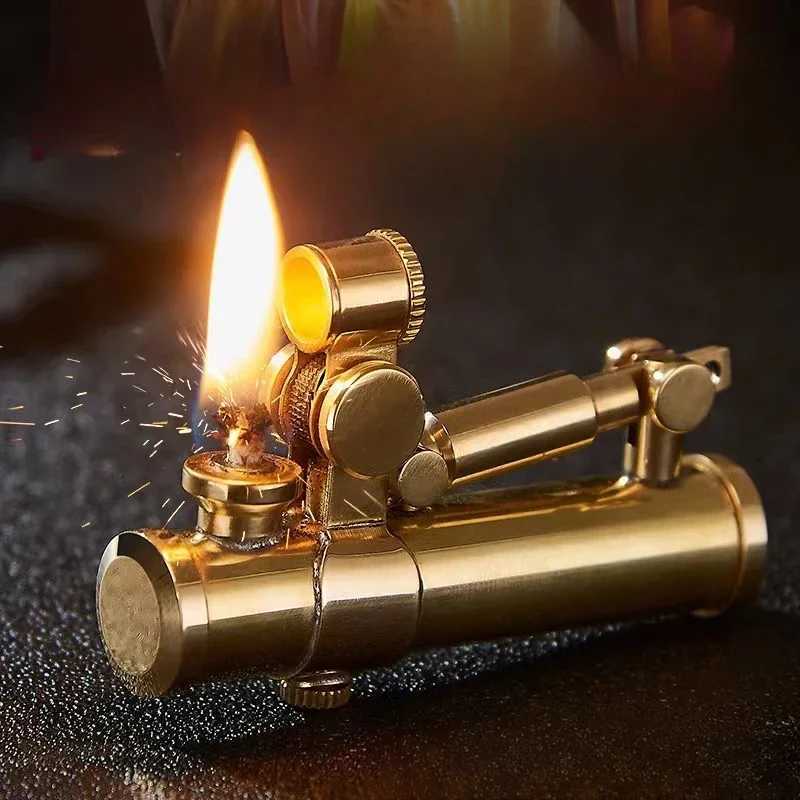 High Quty Vintage Automatic Machinery Creative Brass Trench Kerosene Gasoline Lighter Funny Unusual Gift With box C260318-image-1098070435