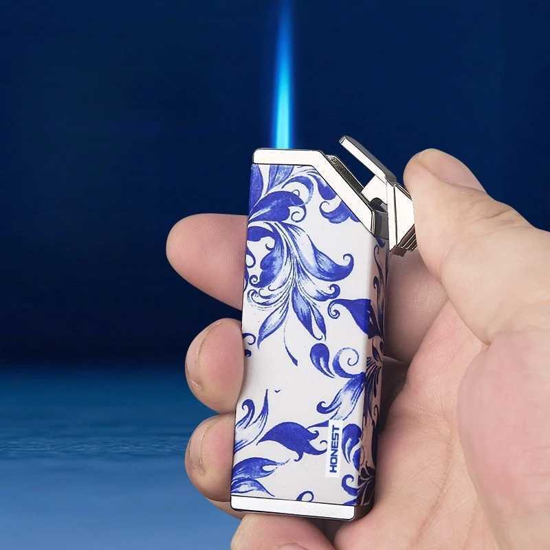 HONEST New Chinese Style Blue and White Porcelain Series Inflatable Windproof Lighter Cigar Moxibustion Ignition Tool C260318-image-1098070629