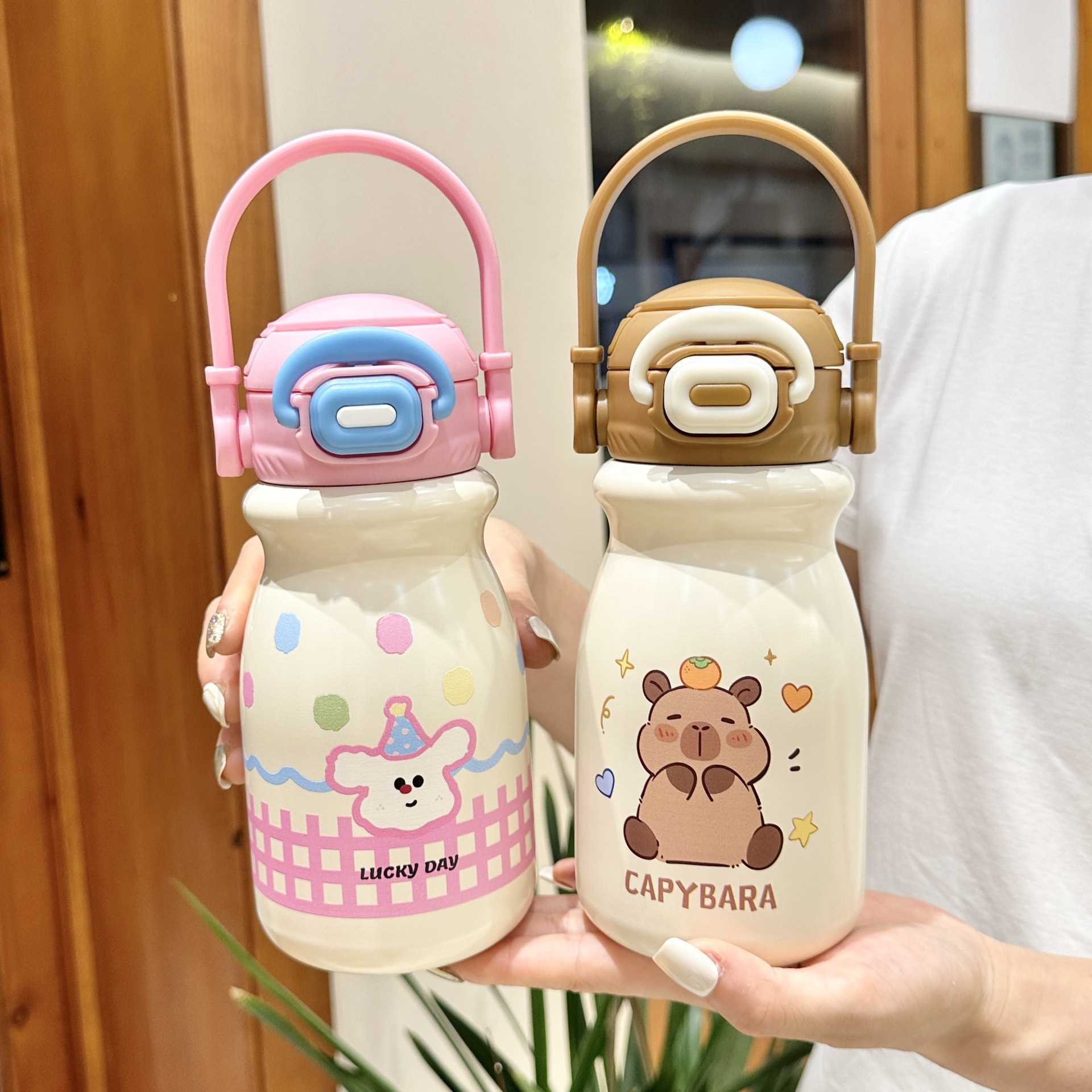 Kapibara Straw Insulated Cup for Children and Students 2025 New High-Value Portable Double Drinking Cup L251212JYNF-image-1098051254