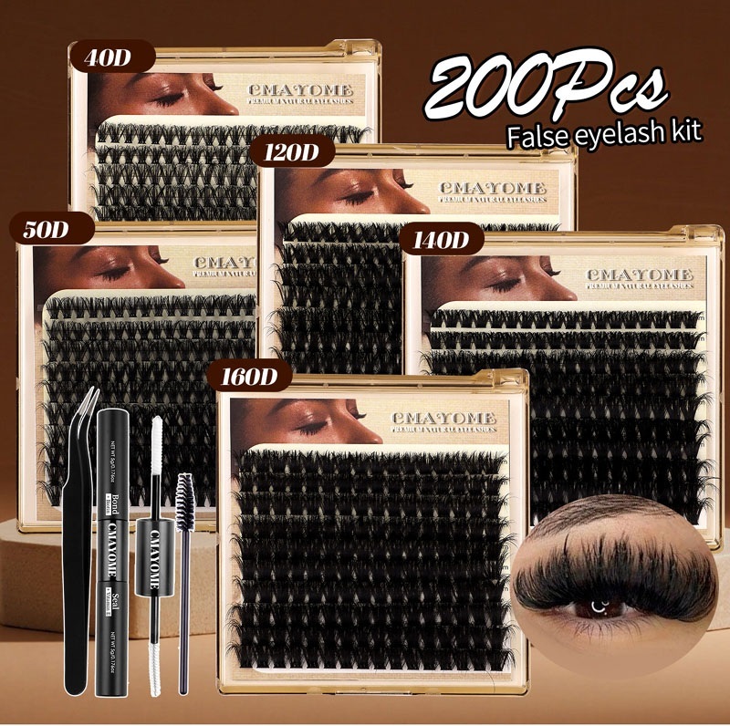 DIY Segmented Eyelash Extensions Natural Thick DIY Cluster Lashes Kit with Lash Adhesive Handmade Reusable D Curled Individual Eyelashes for Wome-image-1097910281