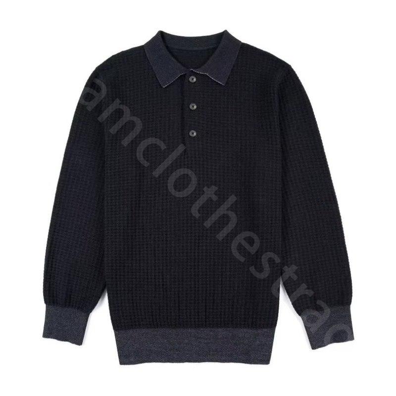 Luxury Designer Sweater Men Lapel Long Sleeve Waffle Weave Sweater Medium Thickness Pullover Warm and Comfortable Sweater BR1289