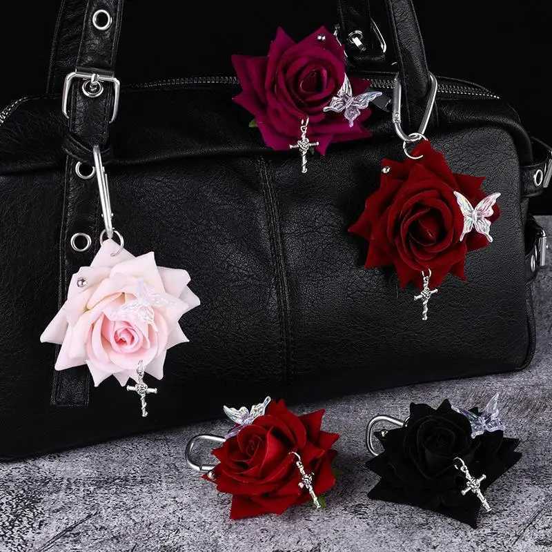 Porte-clés pendentif en forme de fleur de Rose, 1 pièce, Design exquis, Simulation de papillon, décoration de sac, cadeau H260318
