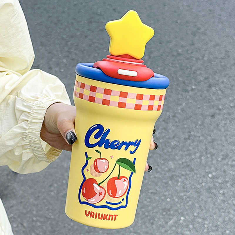 Cute Insulated Cup for Girls High-Value Large Capacity Straw Cup Ice Cup Gift Water Cup with Ceramic Inner Liner L251212GLND-image-1098028968