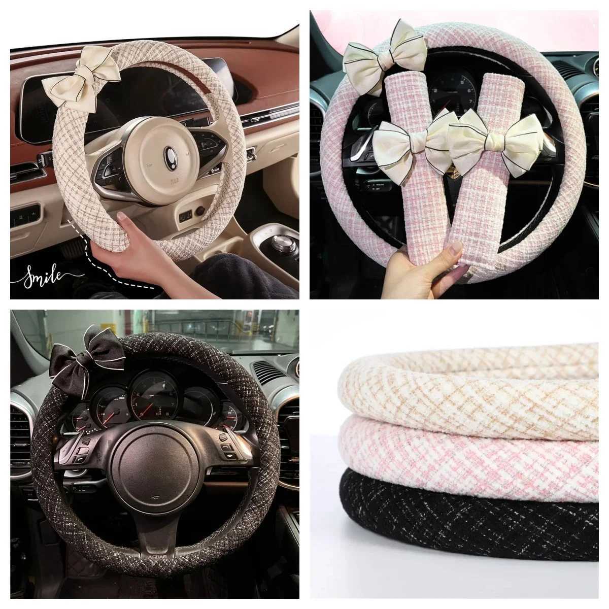 NEW Car steering wheel cover four seasons universal cartoon lady cute sweat absorption non-slip summer car handle cover K260317-image-1097952826
