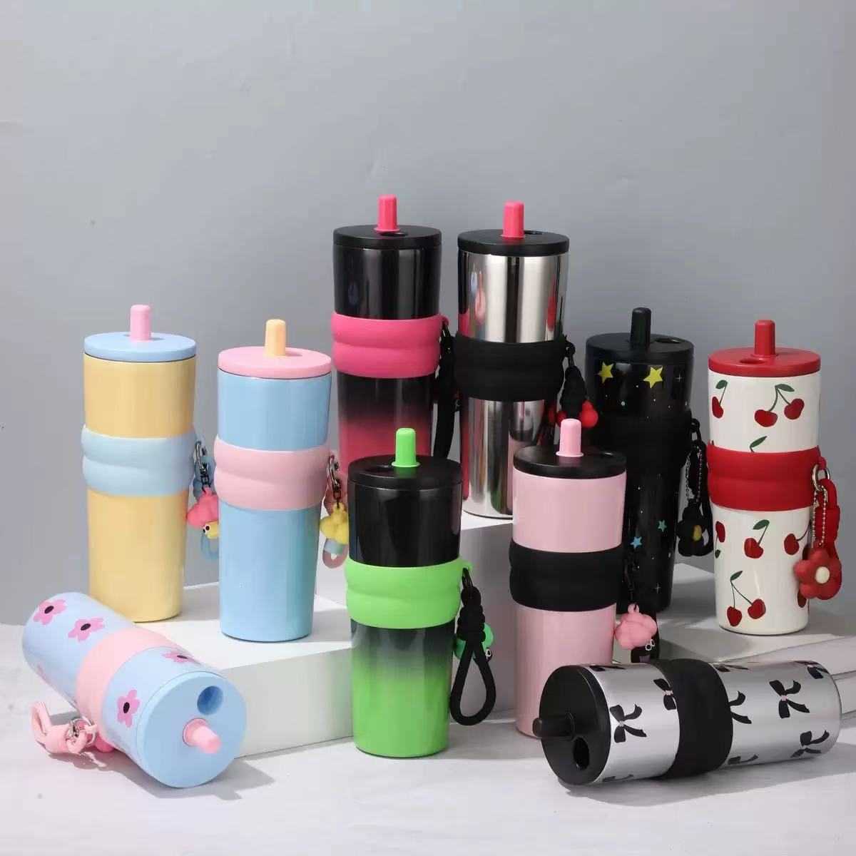New 316 Stainless Steel Insulated Cup Creative High-Value Ice Cup Gradient Straw Car Coffee Cup L2512122FSN-image-1098028158