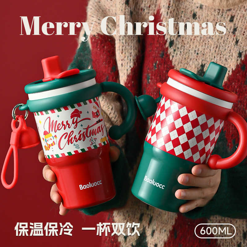 Large Capacity Christmas Handle Insulated Cup for Women Large Capacity Double Drinking Straw Cup High-Value Ice Tyrant Water Cup L251212LX9I-image-1098047821