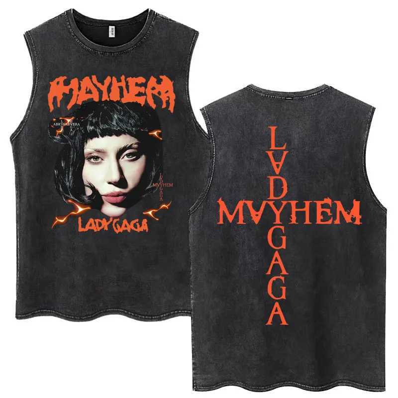 Lady Gaga The Mayhem Ball Tour 2025 Washed Tank Tops Fashion Men Women Vintage Y2K Sveless T Shirt 100 Cotton Oversized Tees S26319-image-1098189599