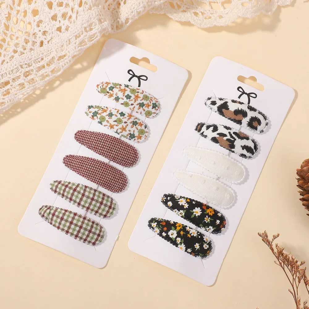 Sweet Printed BB Hair Clips for Baby Girls Soft Handmade Hairpin Flower Barrettes Headwear Accessories 6Pcs Set H260319-image-1098193898