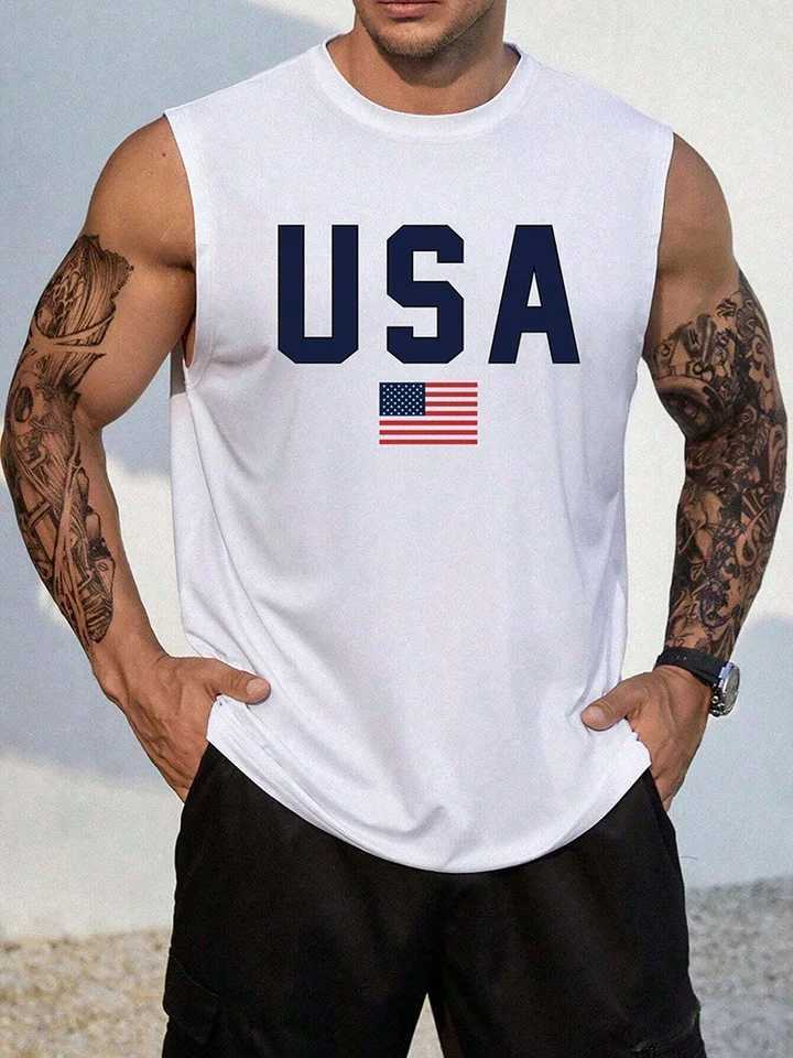 2024 New USA Flag Print Mens Tank Top Summer Casual Mens Loose Sveless T-shirt Outdoor Sports Fashion Street Mens Tank Top S26319-image-1098190215
