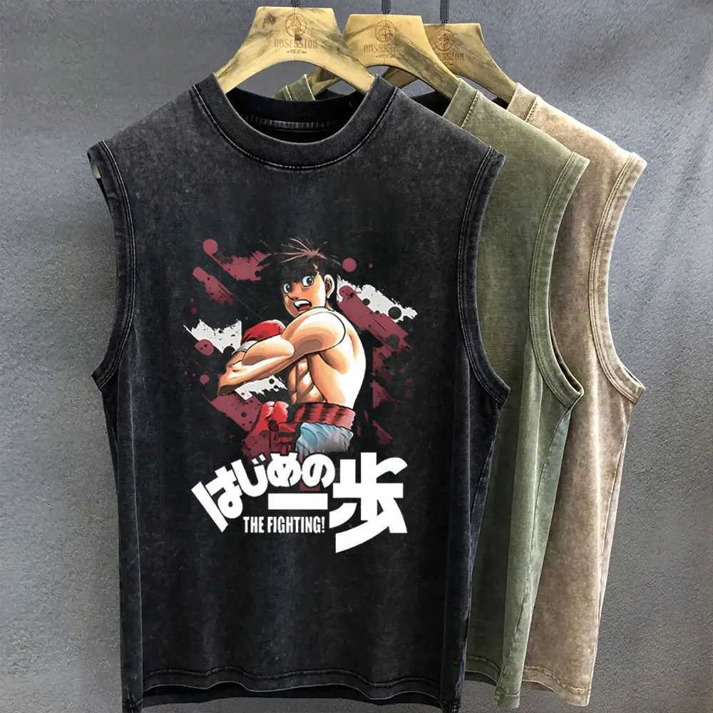 Mens Tank Top Anime Hajime No Ippo Graphic T-shirt Print Oversized Gym Clothing Vintage Wash Sveless Vest Womens Y2k Clothes S26319-image-1098188738