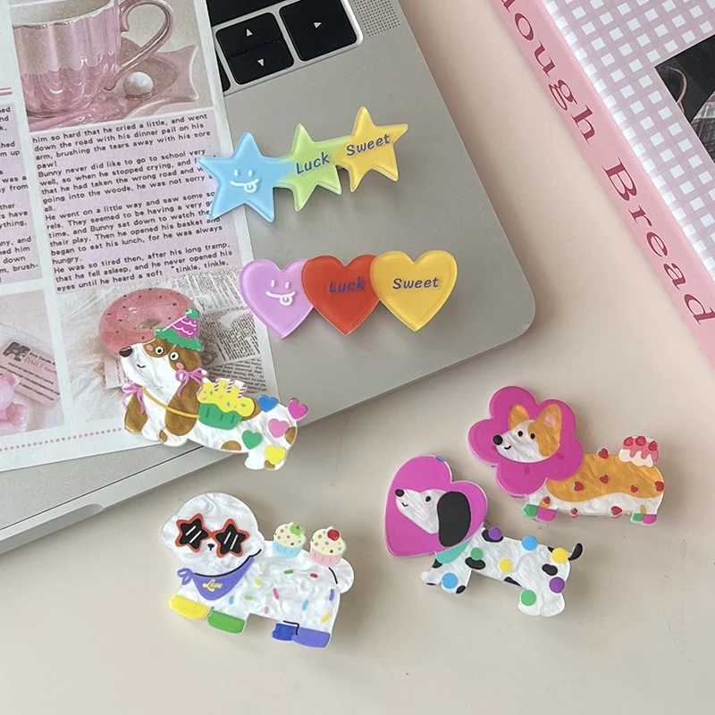 Sweet Cute Dog Hairpin Cartoon Duckbill Clip Heart Star Acrylic Bangs Hair Clip Broken Hair Clip All-match Hair Accessories H260319-image-1098193753