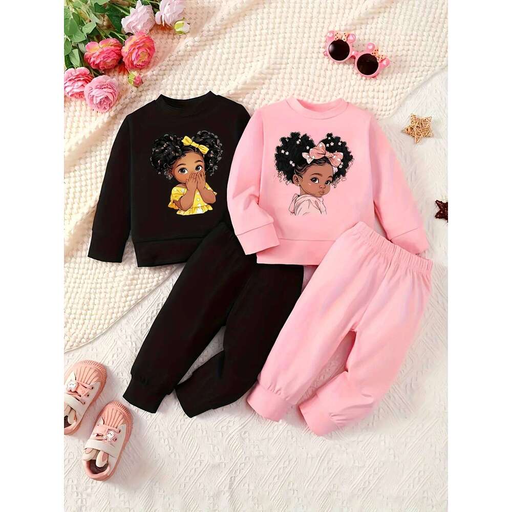 Spring Sweet Baby Clothes Set Kid Cartoon Girls Printed Sweatshirts Pullover Top and Pants 2pcs Suit Children Tracksuits S260318 L260920M2OT