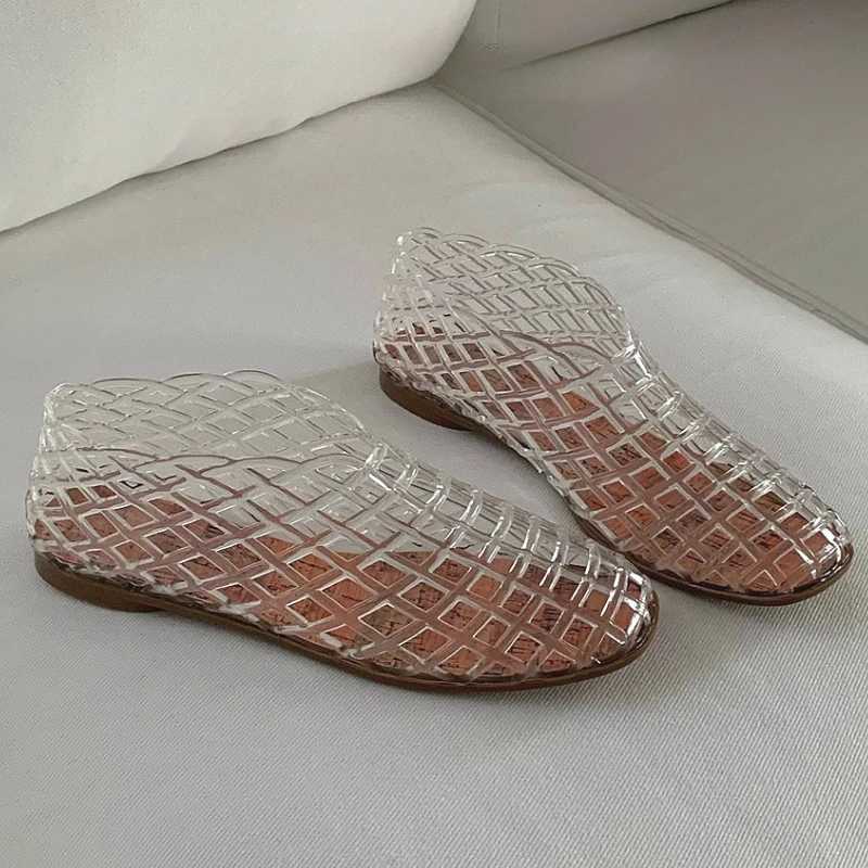 Womens New Flat Sandals with Hollow Transparent Color Mesh Jelly Shoes Woman Daily Walking Flats Plus Size 41 Soft PVC Footwear Z260318