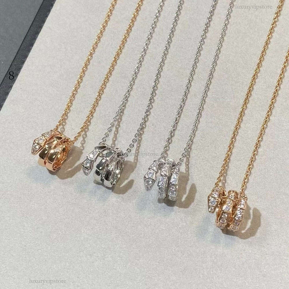 Designer necklace jewerly designer for women Baojia Full Diamond Necklace 18K Rose Gold Plated Snake Pendant with Three Circl