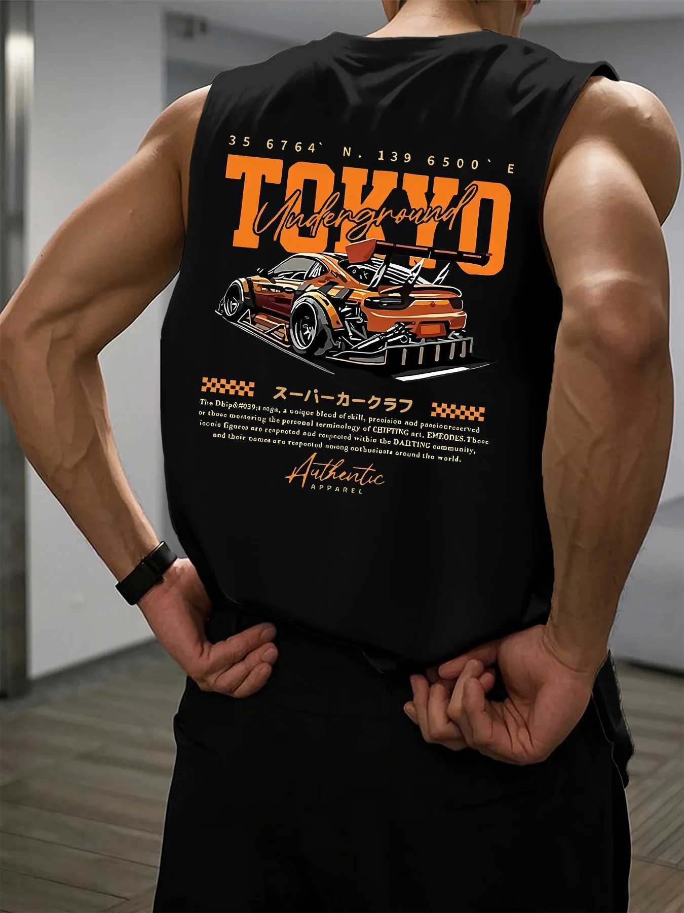 Mens Summer Leisure Sports Fitness Loose Fashion Racing Pattern Printed Comfortable Breathable Round Neck Sveless Tank Top S26319-image-1098188586