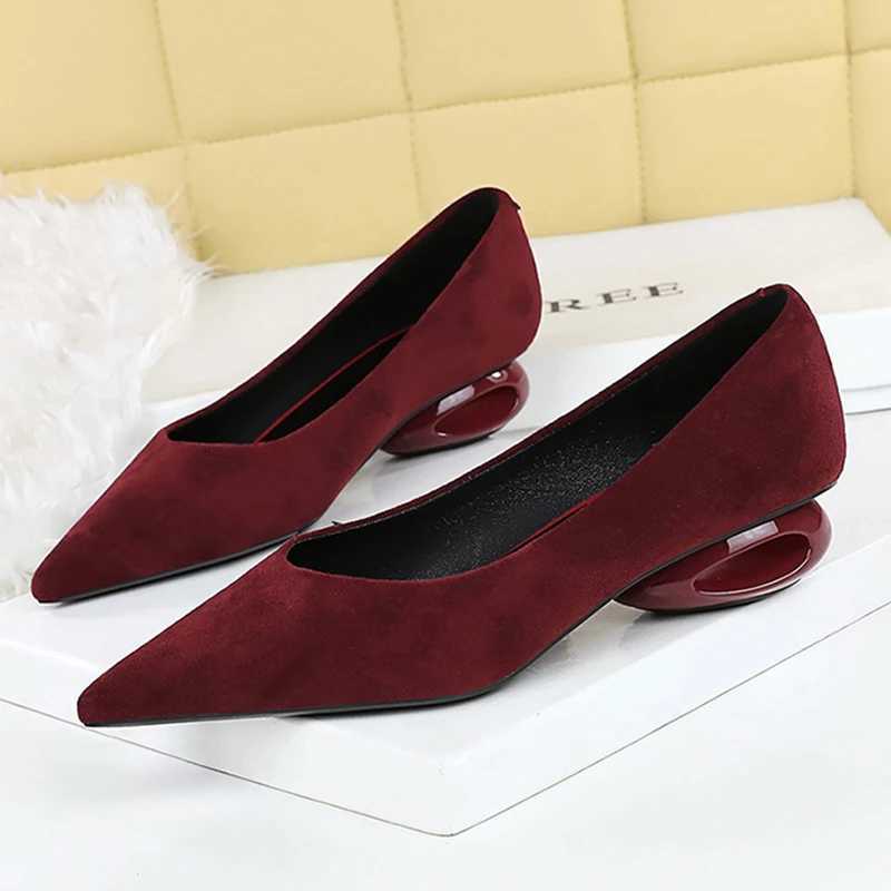 Femmes à la mode bordeaux daim 3 cm de haut chaussures à talons spéciaux femme concis chaussures habillées confortables dame Chic escarpins à bou