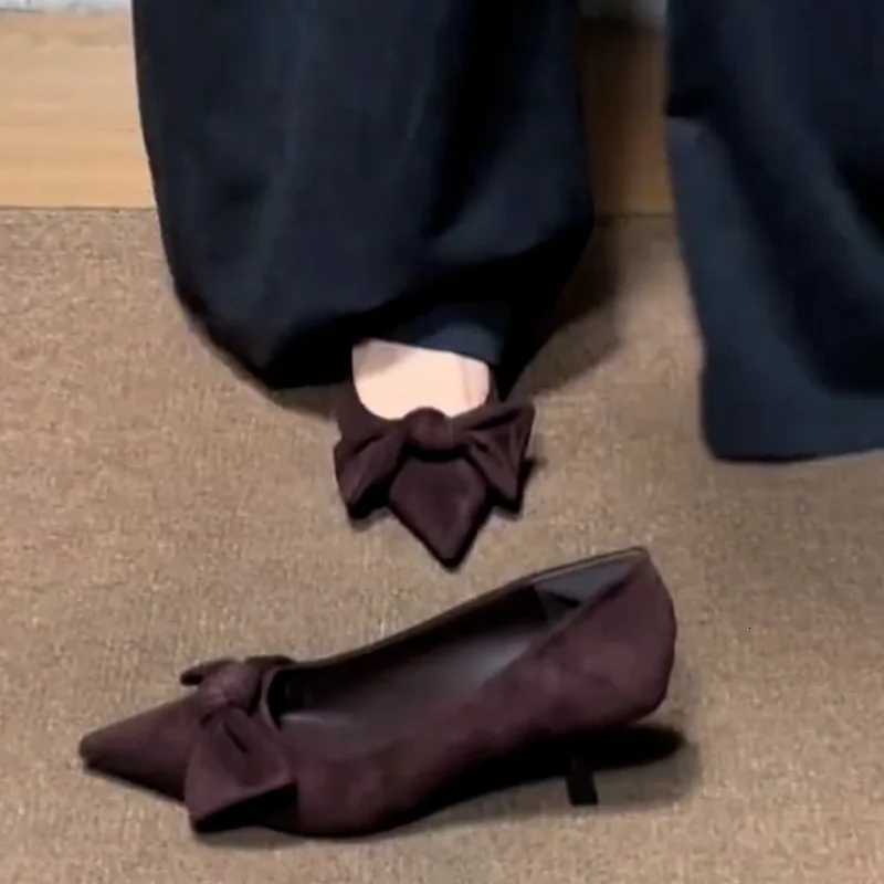 French Pointed-toe Bow Suede Single Shoe for Women 2025 New Style Slim Heel Versatile and Elegant Commuting Single Shoe Z260318